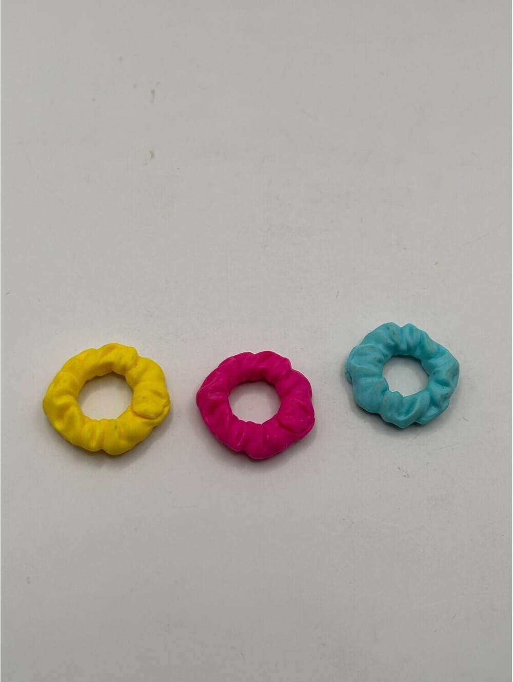 Doll Hair Scrunchies Lot of 3 Plastic Snap Yellow Pink Blue Fits Barbie Size